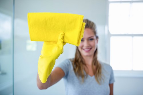 Professional carpet cleaner inspecting floor area before cleaning